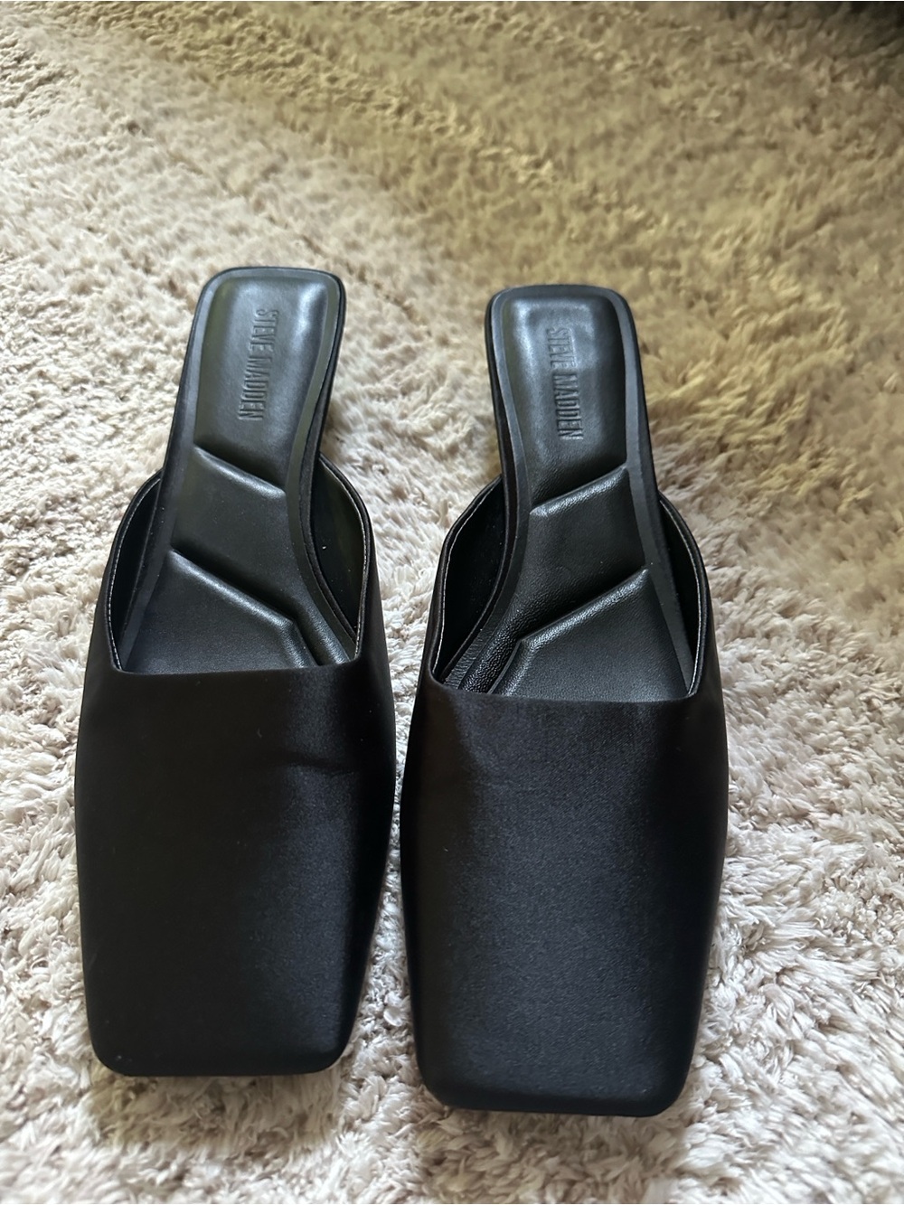 Steve Madden Black Square-Toe Slip-On Mules